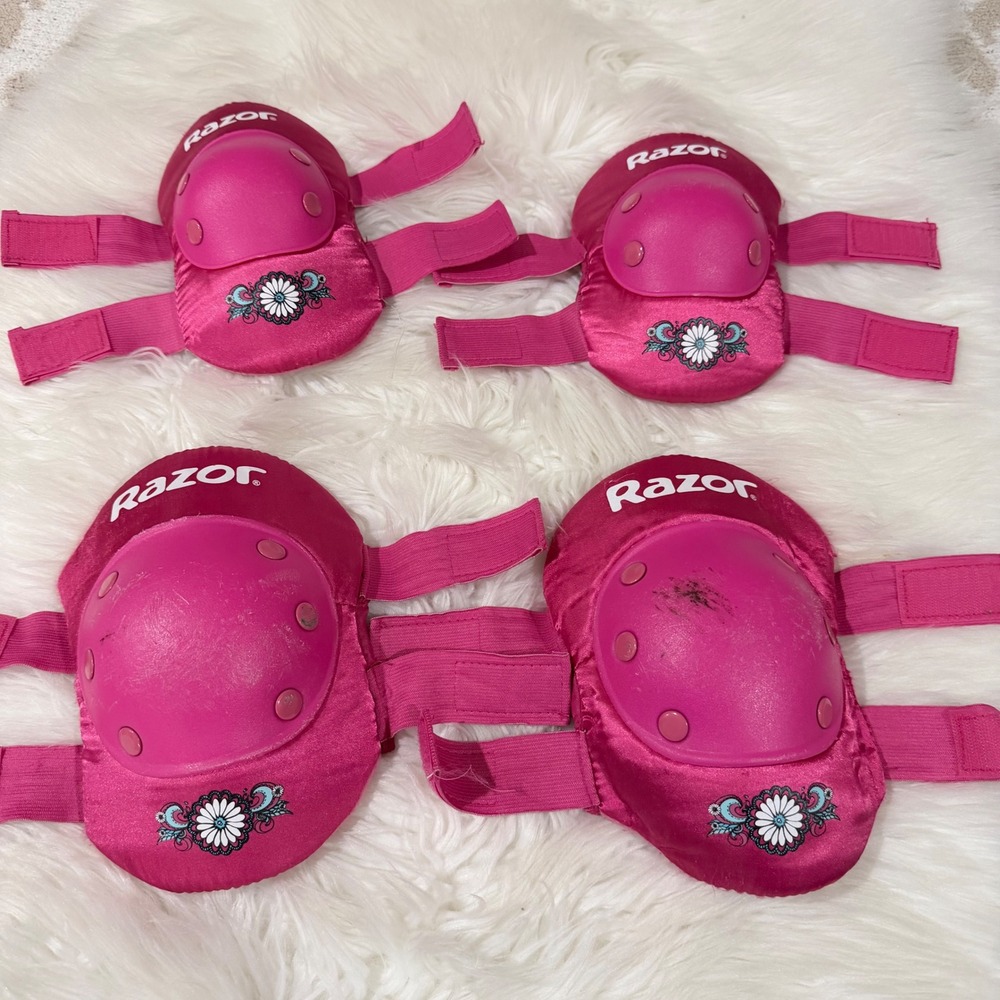 Razor Kids Knee and Elbow Pads‎ Set Pink Floral Size Medium Protective Gear